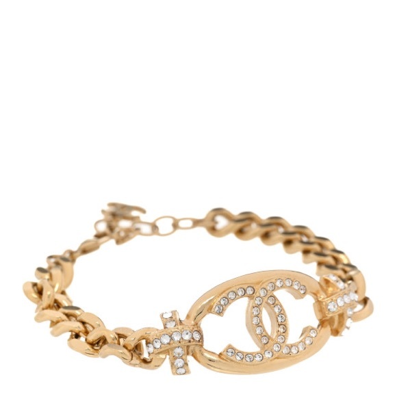 NIB Authentic CHANEL Crystal CC Chain Link Bracelet in Gold - Picture 1 of 3